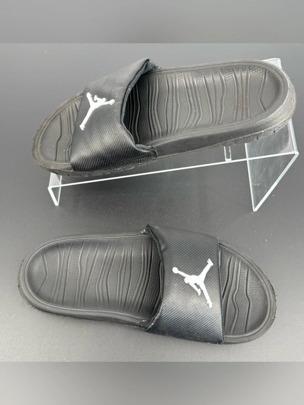 Jordan Black Slide Sandals with White Logo for Youth Kids Size 4